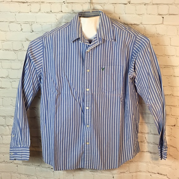 AEO blue w white stripe button down shirt